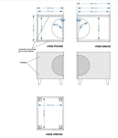 Mesa Animal Ellie - Mesa de Cabeceira para Animais - Branco/ Carvalho, orifício de entrada lateral, 1 porta. Casa do Gato e Cão, para Caixa de Areia -