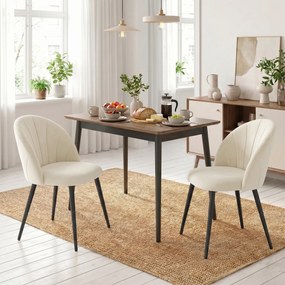 Conjunto de 2 Cadeiras de Jantar em Concha (MESA NÃO INCLUIDA), 52 x 55 x 79 cm, Estofadas em Veludo, Creme