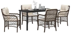 Conjunto de Jantar de Jardim com 5 Peças e Almofadas Marrons em Rattan