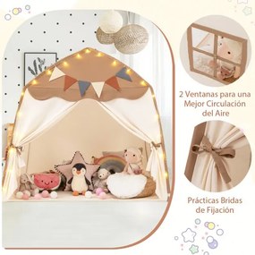 Tenda para crianças 157 x 98 x 148 cm com faixas e luzes de cordas Casa de brincar grande para crianças dos 3 aos 12 anos Castanha