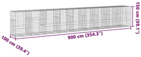 Cesto gabião com cobertura 900x100x150 cm ferro galvanizado