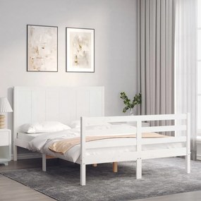 vidaXL Estrutura de cama com cabeceira 140x200cm madeira maciça branco