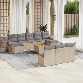vidaXL 11 pcs conj. sofás jardim c/ almofadões vime PE bege misturado
