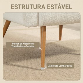 Poltrona em Tecido Teddy com Almofada Lombar Amovível e Pés Metálicos Efeito Madeira para Quarto, Creme