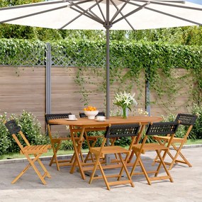 Cadeiras jardim dobráveis 6 pcs vime PE/madeira maciça preto