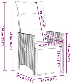 7 pcs conjunto bistrô de jardim c/ almofadões vime PE cinza