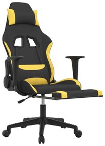 Cadeira de gaming com apoio de pés tecido preto e amarelo