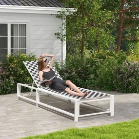 Espreguiçadeira de jardim com rodas XXL, com encosto ajustável suporta até 180 kg Preto + Branco
