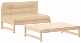 2 pcs conjunto lounge de jardim com almofadões madeira maciça