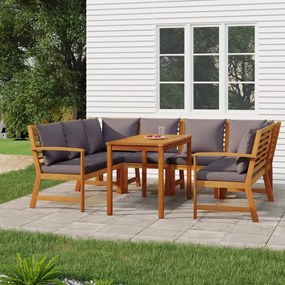 vidaXL 7 pcs conjunto de jantar p/ jardim c/ almofadões acácia maciça