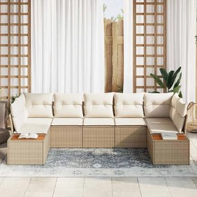 Conjunto de sofá de jardim com 7 peças, almofadas bege em rattan sinté