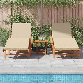 Espreguiçadeiras de Sol 2 pcs com Almofadas e Rodas Bege Madeira Sólid