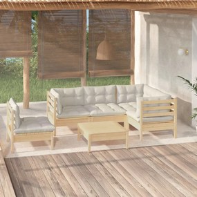 vidaXL 6 pcs conjunto lounge de jardim c/ almofadões cor creme pinho