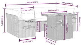 7 pcs conjunto de sofás p/ jardim c/ almofadões vime PE preto