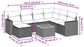 8 pcs conjunto sofás de jardim com almofadões vime PE preto