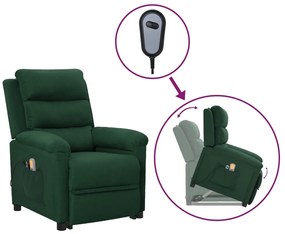 vidaXL Poltrona elevatória de massagens tecido verde-escuro
