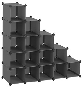 Sapateira com encaixe SONGMICS, organizador retangular de armazenamento, unidade de prateleira modular faça você mesmo com 15 compartimentos, guarda-roupa de arame metálico, cinza LPC44G