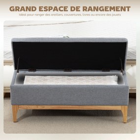 Banco com arrumação, baú com tampa removível em estilo escandinavo, em tecido de linho, 110 x 39 x 45 cm, cinzento