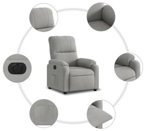 Poltrona reclinável elétrica tecido de microfibra cinza-claro