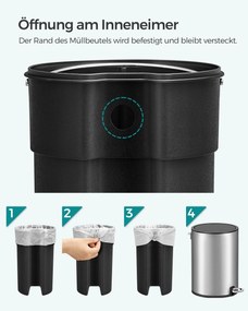 Caixote lixo casa de banho 3 litros com tampa Prateado + preto