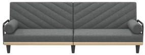 Sofá-cama com apoio de braços tecido cinzento-escuro