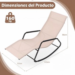 Cadeira baloiço com braços e Estrutura metálica – Poltrona de relaxamento para pátio ou terraço, bege