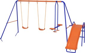 Outsunny Conjunto de Baloiços 4 em 1 com 2 Baloiços Individuais 1 Baloiço Planador e 1 Escorrega 367x192x180 cm Multicor | Aosom Portugal