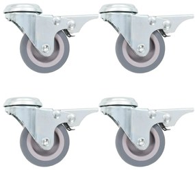 Rodas giratórias com furo e travões duplos 4 pcs 50 mm