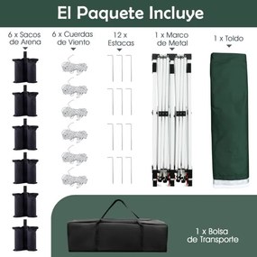 Tenda Pop Up Festas, Feiras, Jardim dobrável de 3 x 6 m com bolsa de transportee 6 sacos areia, portátil para festas com altura ajustável verde