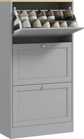 Sapateira com capacidade para 18 pares, com 3 gavetas rebatíveis e prateleiras ajustáveis, 60 x 23,5 x 115 cm, cinzento