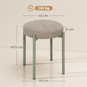 Conjunto de 4 Bancos Redondos Empilháveis (MESA NÃO INCLUIDA), 45 x 45 x 47,5 cm, Assento Almofadado, Castanho-Claro