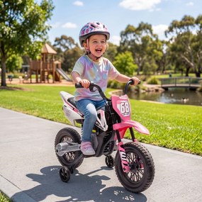 Moto elétrica para crianças, moto de motocross para crianças dos 3 aos 6 anos, 2 motores, 12 V, velocidade de 5 km/h, 109,5 x 60 x 72,5 cm, cor-de-ros