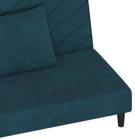 Sofá-cama 2 lugares com duas almofadas veludo azul