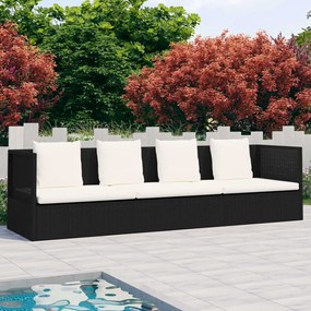 vidaXL Espreguiçadeira jardim c/ almofadão e almofadas vime PE preto