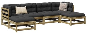 6 pcs conjunto sofás de jardim c/ almofadões pinho impregnado