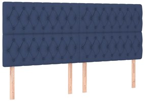 Cabeceira de cama c/ luzes LED tecido 200x7x118/128 cm azul