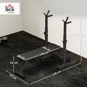Banco de Pesos (NÃO INCLUIDOS) Multifuncional Dobrável com Suporte para Barras Ajustável e Estação de Dips 98-122x140x73 cm Preto