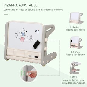 HOMCOM 2 em 1 Mesa Infantil com Quadro Negro Conjunto de Mesa Conversível e Cadeira para Crianças acima de 12 Meses com 3 Marcadores e 1 Borracha 65x48x66,7 cm Cinza e Branco