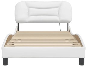 Estrutura cama c/ luzes LED 100x200 cm couro artificial branco
