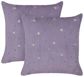 Conjunto de 2 almofadas decorativas com padrão floral bordado violeta 45 x 45 cm LAVATERA Beliani