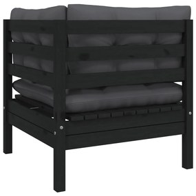 3 pcs conjunto lounge jardim c/ almofadões pinho maciço preto