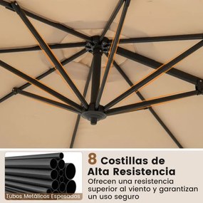 Guarda-sol redondo jardim 294 x 247 cm Guarda-sol suspenso com rotação de 360° Base cruzada 5 inclinações ajustáveis Bege