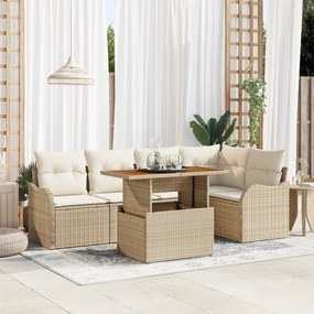 Conjunto de Sofá de Jardim vidaXL de 6 Peças com Almofadas Bege Rattan