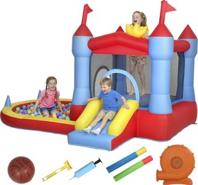 Castelo insuflável com compressor 342 C x 255 L x 209 A cm, parque infantil insuflável com escorregas, trampolim, piscina de bolas, multicolorido