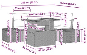 Conjunto de Jantar de Jardim de 5 Peças com Almofadas – Vime Sintético
