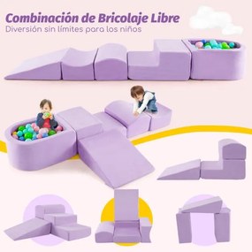 Conjunto de escalada e rampa de 5 peças para crianças Blocos de construção de esponja com piscina de bolas (NÃO INCLUIDAS) Capa lavável Criativo Púrpu