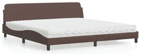 Cama com colchão 200x200 cm couro artificial castanho