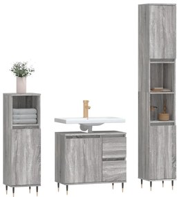 3 pcs Conjunto móveis casa de banho madeira proc. cinza sonoma