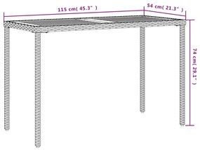 Mesa de jardim com tampo em acácia 115x54x74 cm vime PE cinza