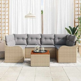 Conjunto de Sofá de Jardim vidaXL de 7 Peças com Almofadas Bege Rattan Acácia